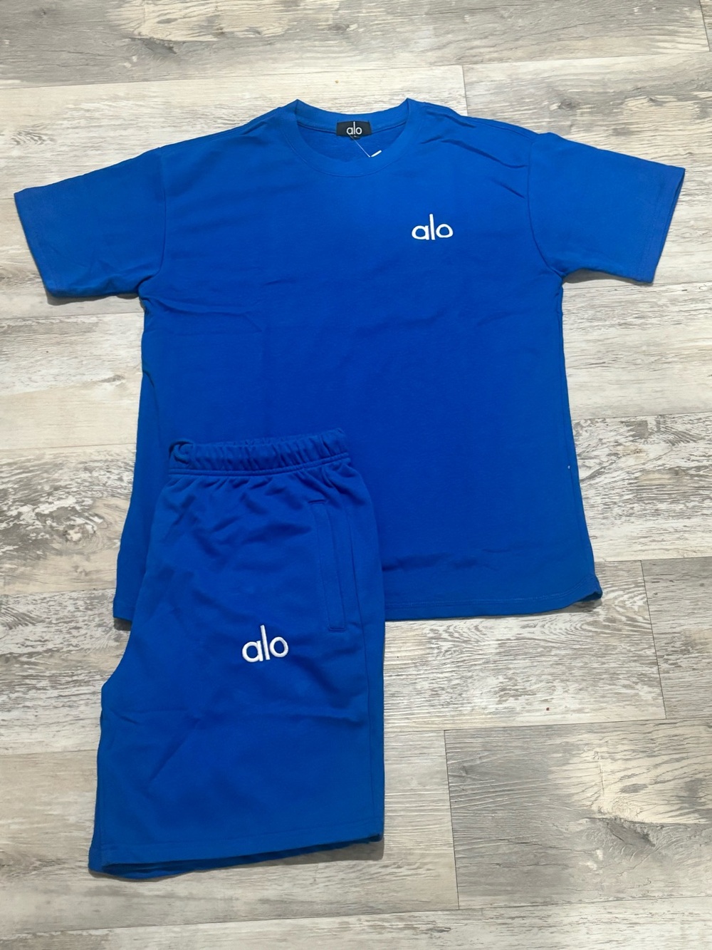 ALO Yoga  Royal Blue Short Sleeve Tee & Shorts Pajama Set